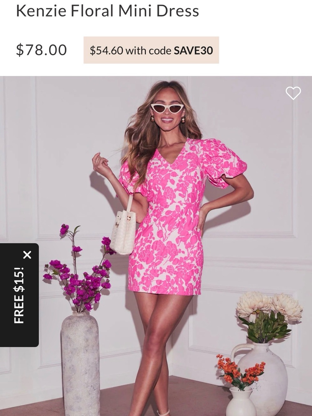 Vici Pink Floral Puff-Sleeve Mini Dress